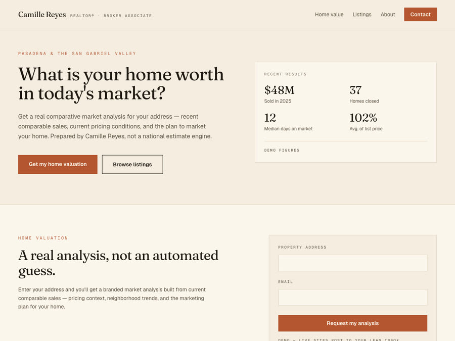 A solo agents website, scrolling on the demo