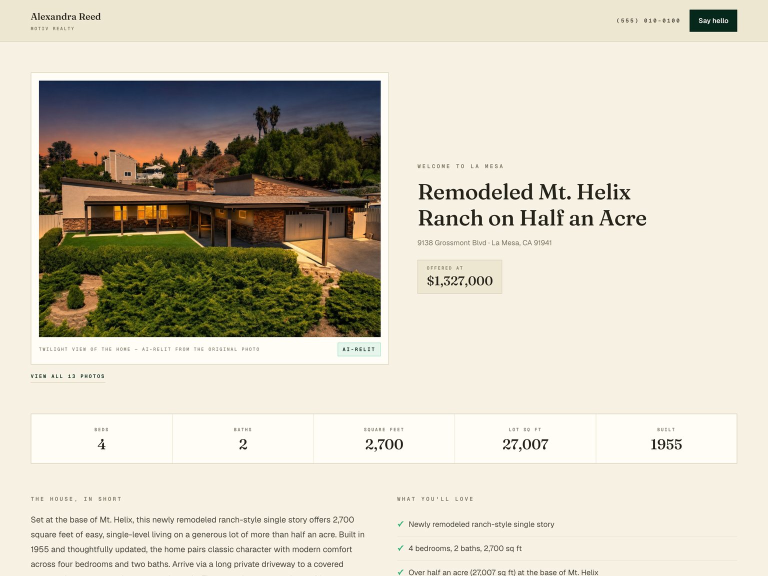 The Craftsman template on a live listing