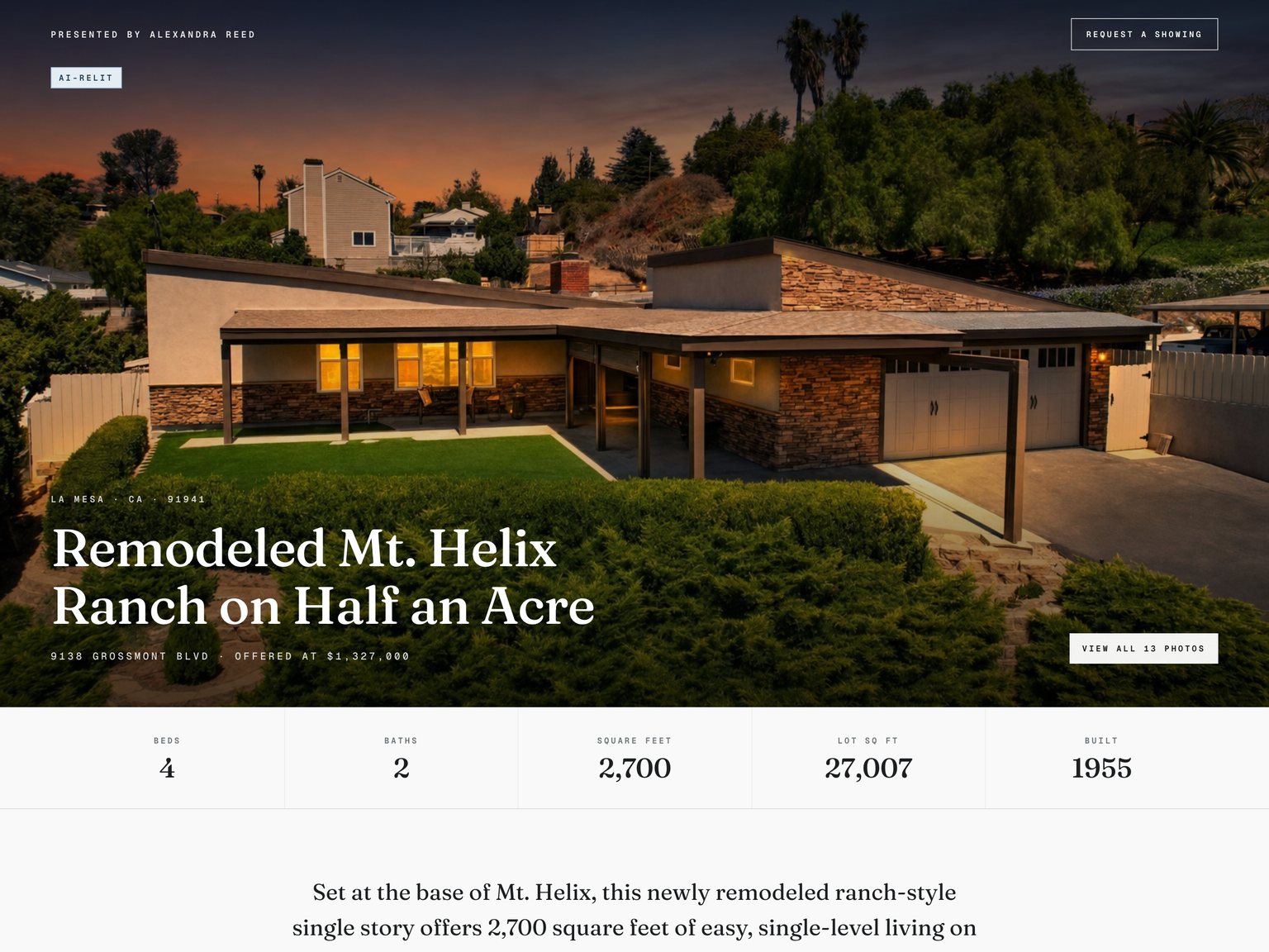 The Panorama template on a live listing
